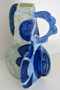 large blue ceramic jug